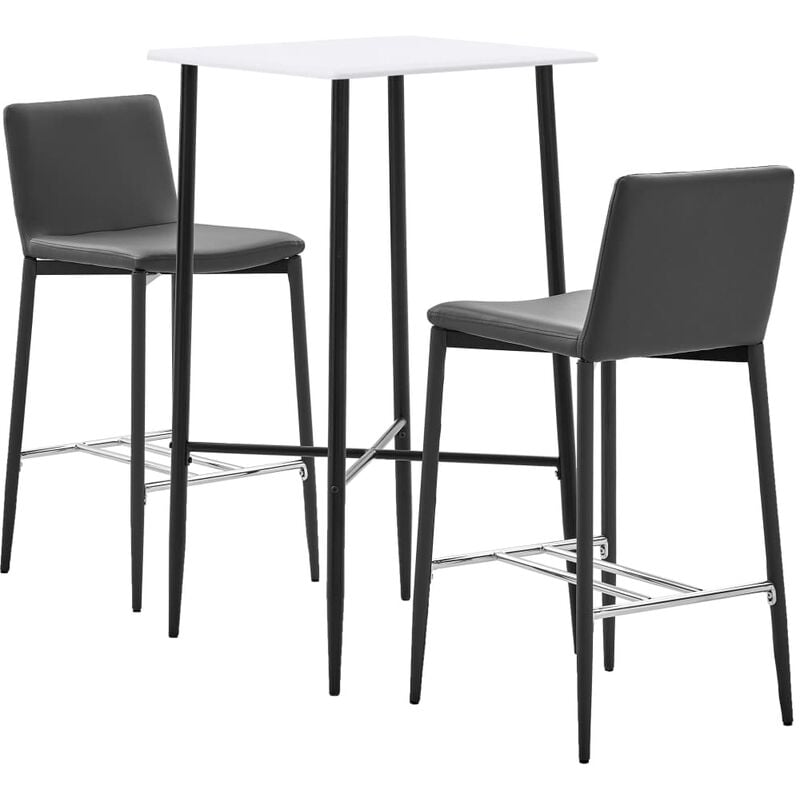 

Set mesa alta y taburetes de bar 3 piezas cuero sintético gris - Gris