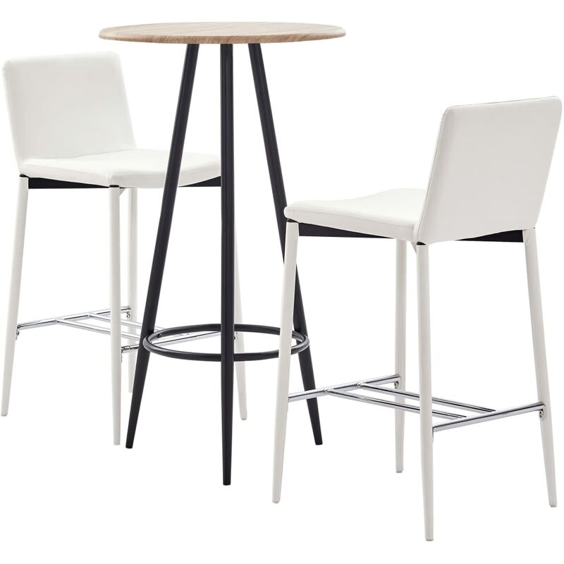 

Set mesa alta y taburetes de bar 3 pzas cuero sintético blanco