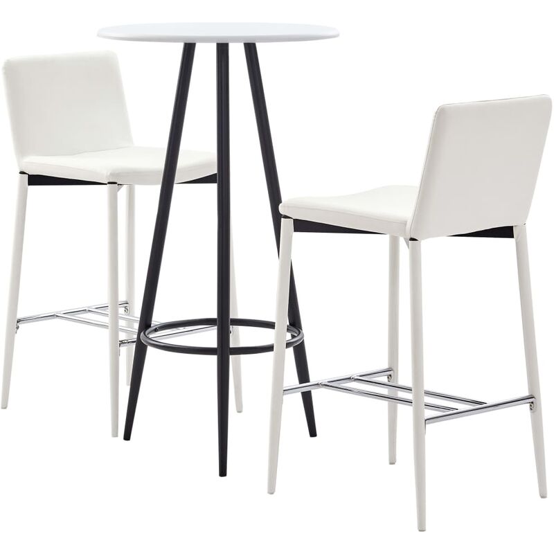 

Set mesa alta y taburetes de bar 3 pzas cuero sintetico blanco