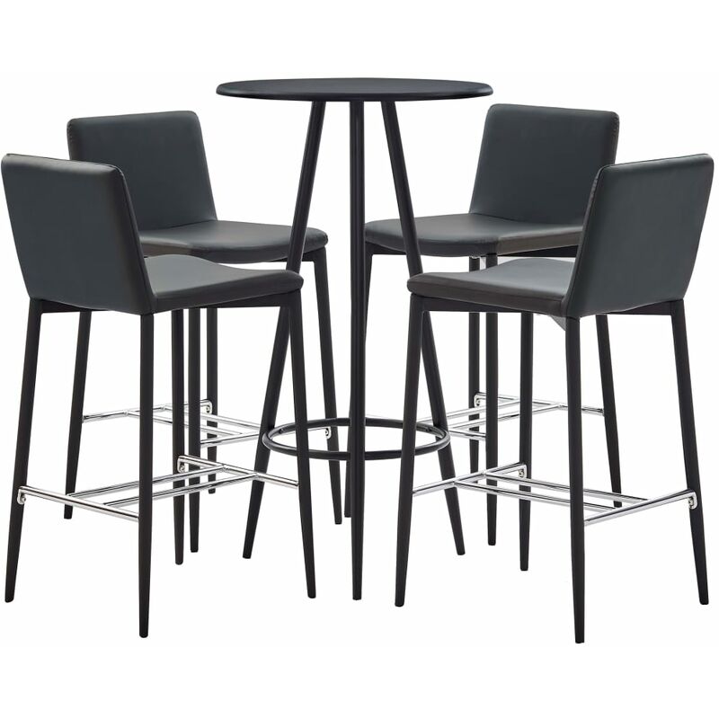

Set mesa alta y taburetes de bar 5 piezas cuero sintético gris