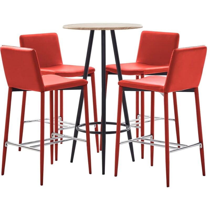 

BHD - Set mesa alta y taburetes de bar 5 piezas cuero sintético rojo
