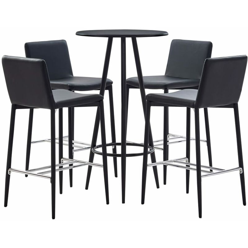 

Set mesa alta y taburetes de bar 5 piezas cuero sintético negro - Negro