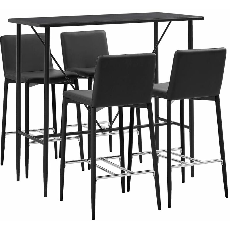 

Set mesa alta y taburetes de bar 5 piezas cuero sintético negro - Negro