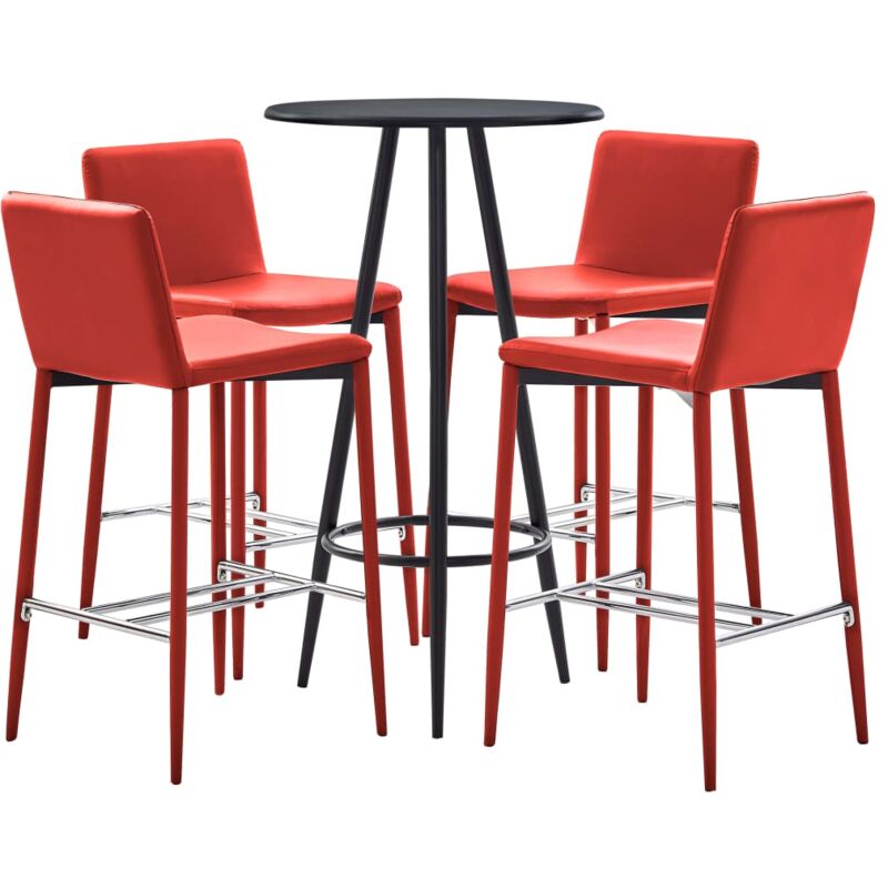 

vidaXL Set Mesa Alta y Taburetes de Bar Cuero Sintético 5 Piezas Rojo - Rojo