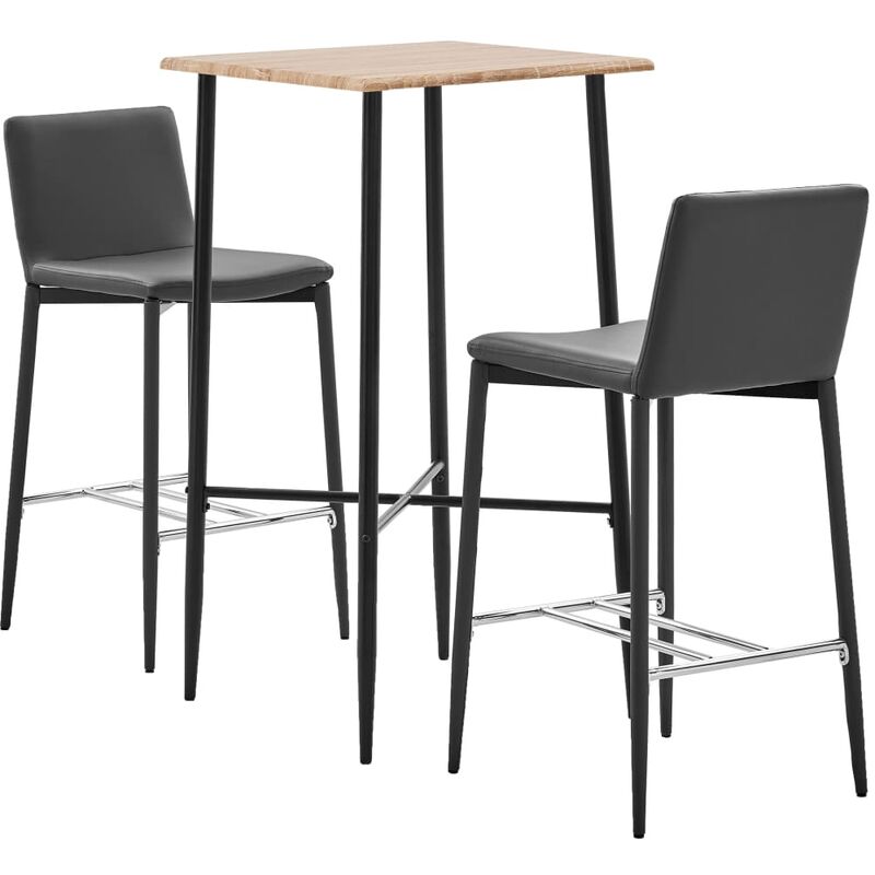 

Set mesa alta y taburetes de cocina 3 pzas cuero sintético gris - Gris