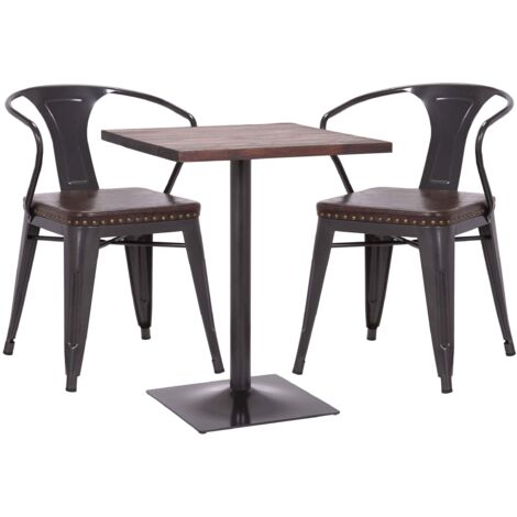 Set Mesa Bistro 2x Silla Comedor HHG-469d, Silla Mesa Cocina Silla Gastronomía MVG, negro-marrón, Mesa marrón oscuro