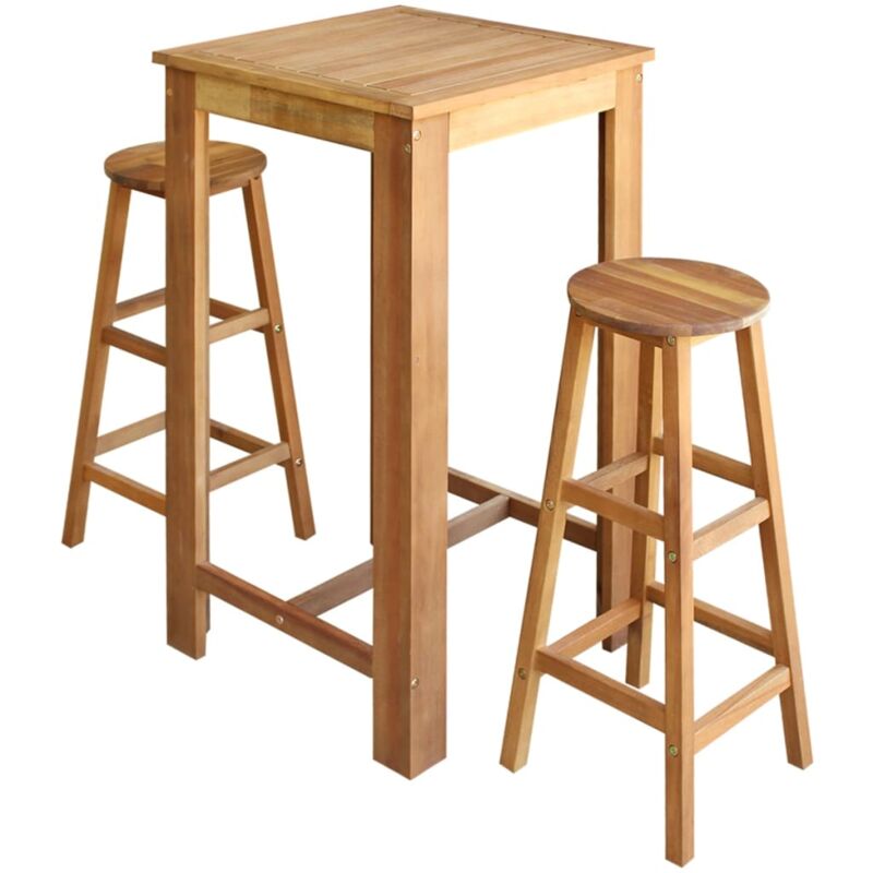 

Set Mesa de Bar y Taburetes de Madera de Acacia Maciza 3 Piezas - Marrón - Vidaxl