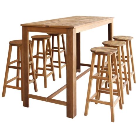 Set mesa de bar y taburetes 7 piezas de madera de acacia maciza