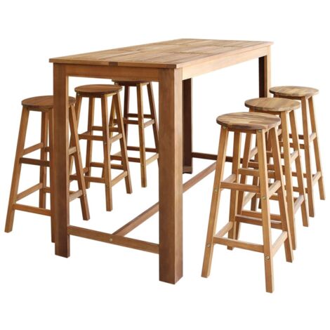 Set mesa de bar y taburetes 7 piezas de madera de acacia maciza vidaXL