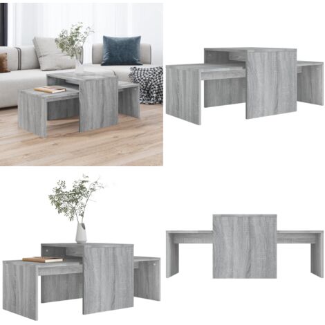 Set mesa de centro madera de ingeniería gris Sonoma 100x48x40c - Mesa decorativa - Mesa auxiliar