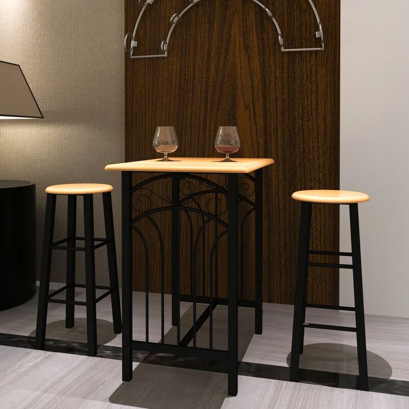 

Set mesa de desayuno/comedor madera marrón con acero negro