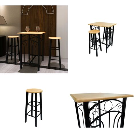 Set mesa de desayuno/comedor madera marrón con acero negro - Sillas de comedor - Mesa de comedor