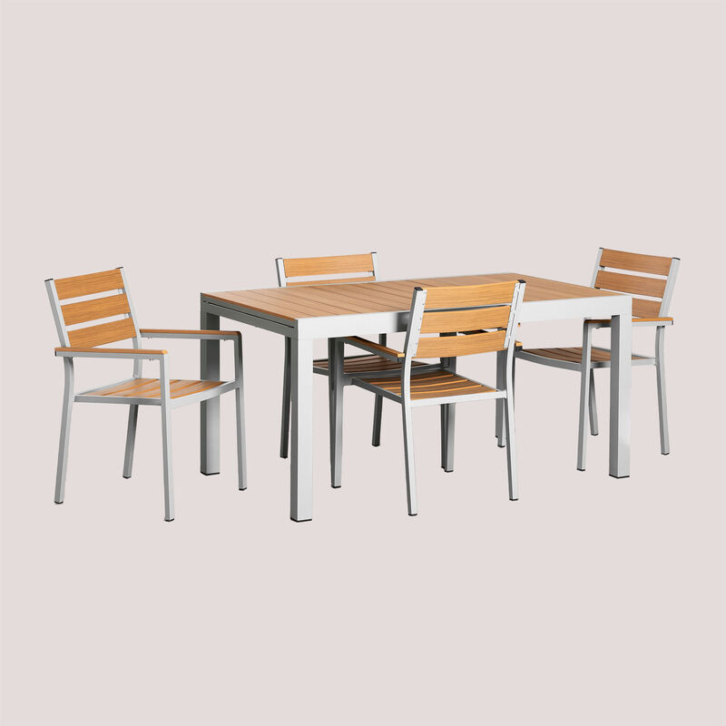 

Set Mesa Extensible (150-197x90 cm) & 4 Sillas de Jardín Saura Blanco - Sklum