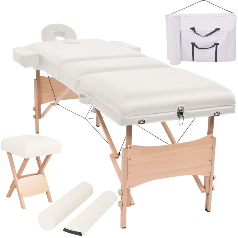 

vidaXL Camilla plegable de masaje y taburete 10 cm de grosor blanco - Blanco