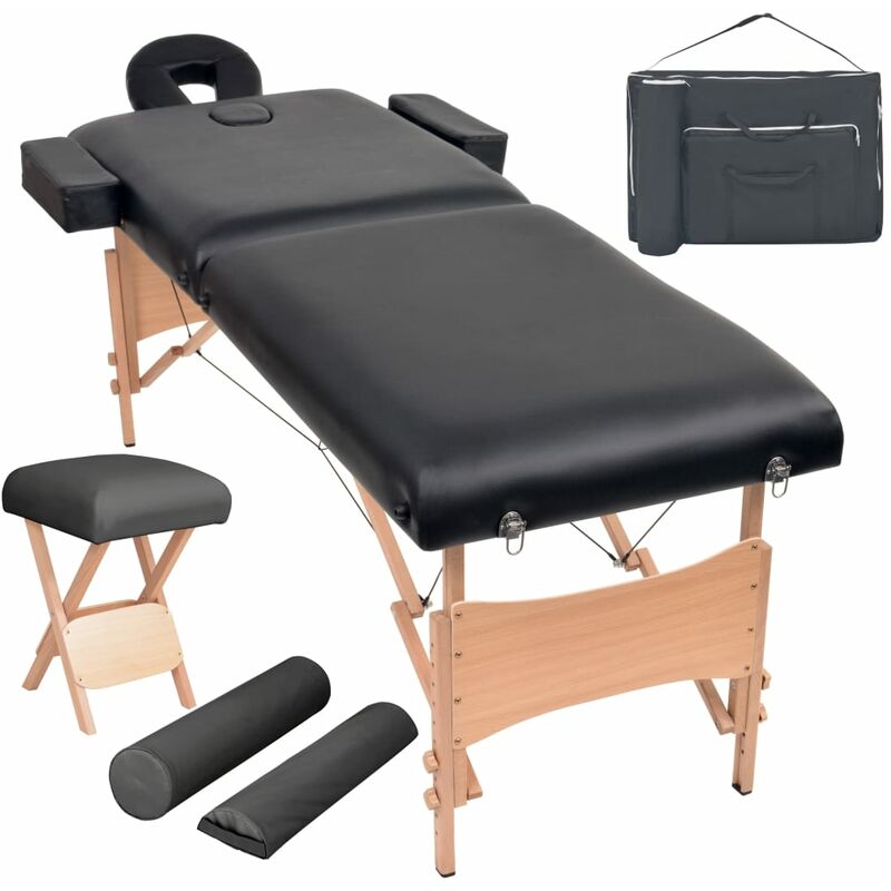 

Set mesa plegable masaje y taburete 2 zonas 10 cm grosor negro - Negro - Vidaxl