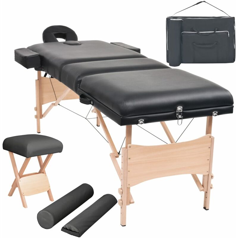 

Set mesa plegable masaje y taburete 3 zonas 10 cm grosor negro
