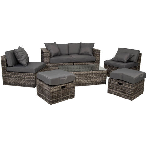 Set mesa, sofá 2 sillones y 2 reposapiés de color gris