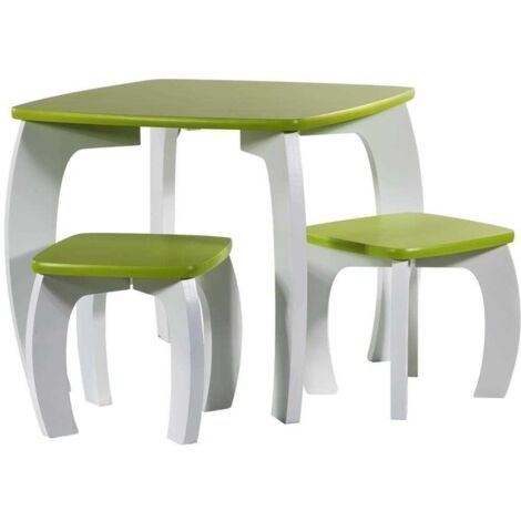 Set mesa y 2 taburetes de madera blancos/verdes 96x48x42 h cm