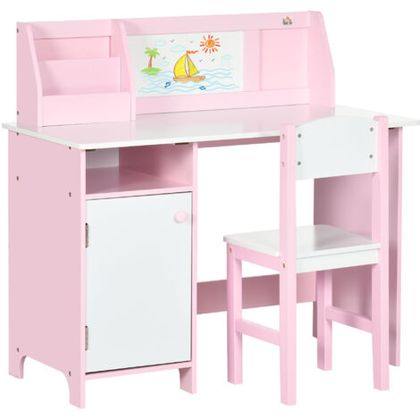 Set mesa y silla infantil rosa 90x45x85 cm con pizarra blanca escritorio niños +5 años