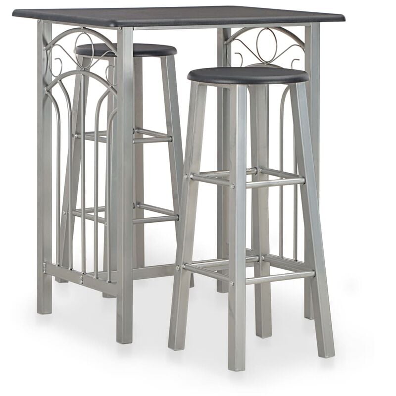 

Set mesa y sillas altas de cocina 3 piezas madera y acero negro - Negro