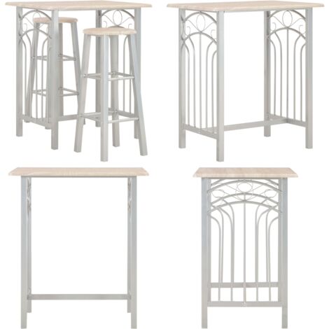 Set mesa y sillas altas de cocina 3 piezas madera y acero - Sillas de bar - Mesa de bar