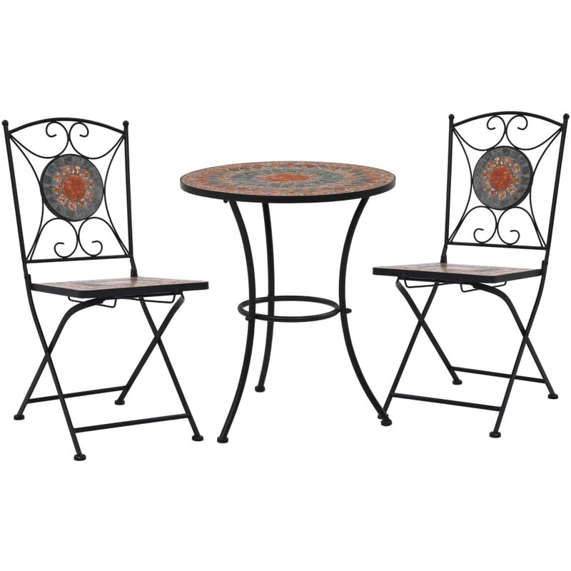 

Set mesa y sillas bistró 3 piezas mosaico cerámica naranja/gris