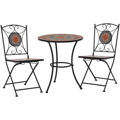 Set mesa y sillas bistró 3 piezas mosaico cerámica naranja/gris