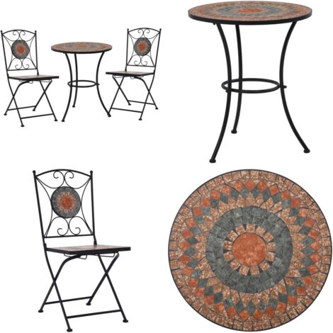 Set mesa y sillas bistró 3 piezas mosaico cerámica naranja/gris - Mosaico cerámico - Muebles de jardín decorativos