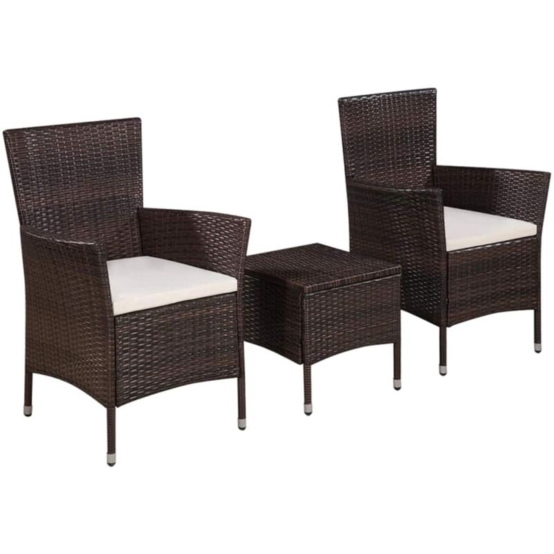 

Set mesa y sillas bistró jardín 3 pzas ratán sintético marrón