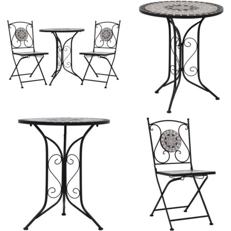 Set mesa y sillas bistró mosaico 3 pzas baldosa cerámica gris - Mosaico - Jardín