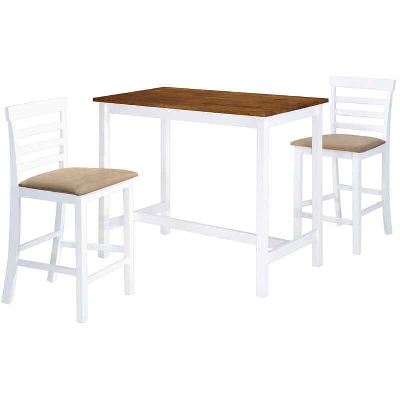 

Set mesa y sillas de bar 3 piezas madera maciza marron y blanco