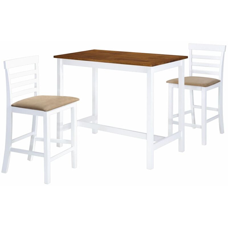 

Set mesa y sillas de bar 3 piezas madera maciza marrón y blanco