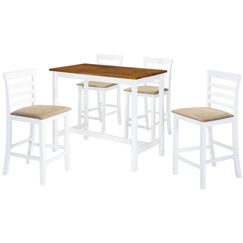 

Set mesa y sillas de bar 5 piezas madera maciza marron y blanco