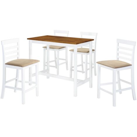 Set mesa y sillas de bar 5 piezas madera maciza marrón y blanco vidaXL