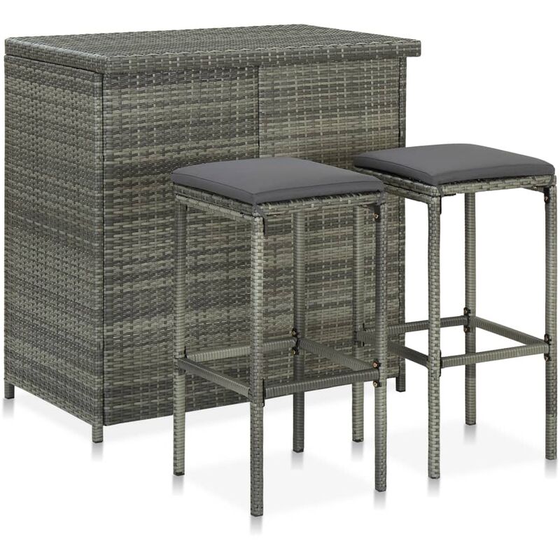 

Set mesa y sillas de bar jardín 3 piezas ratán sintético gris