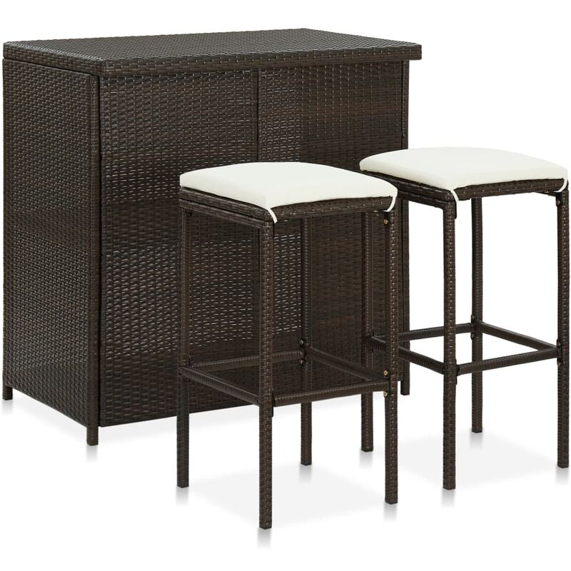 

Set mesa y sillas de bar jardín 3 piezas ratán sintético marrón