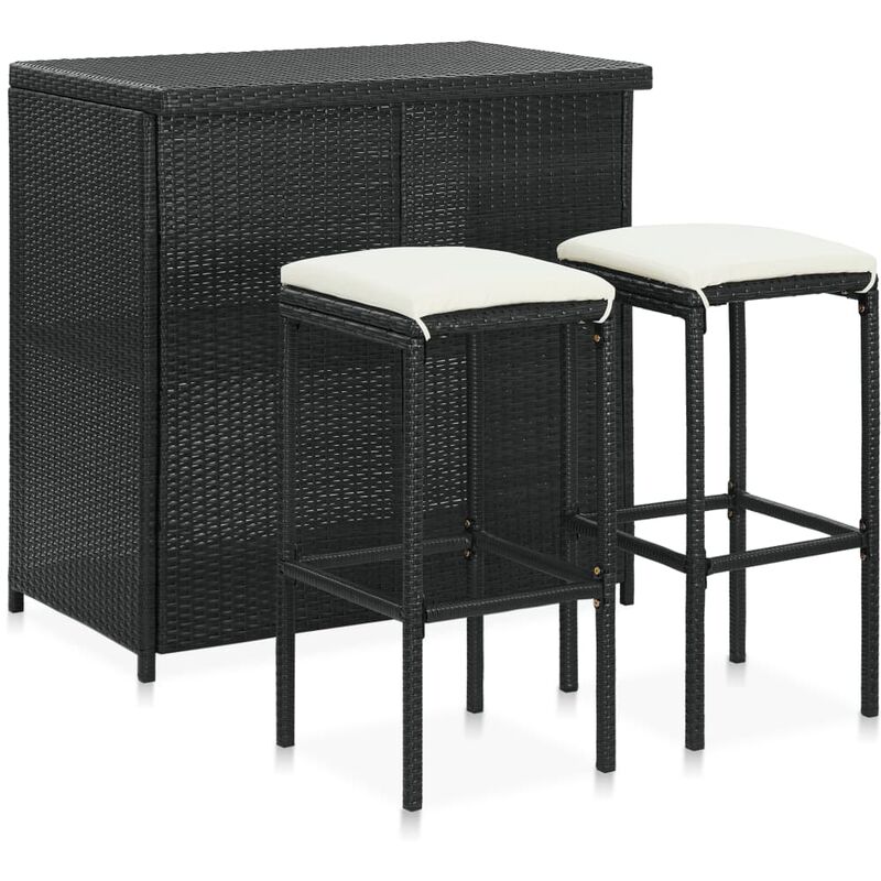 

Set mesa y sillas de bar jardín 3 piezas ratán sintético negro