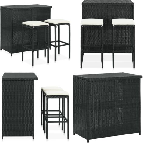 Set mesa y sillas de bar jardín 3 piezas ratán sintético negro - Sillas de bar - Juego de bar