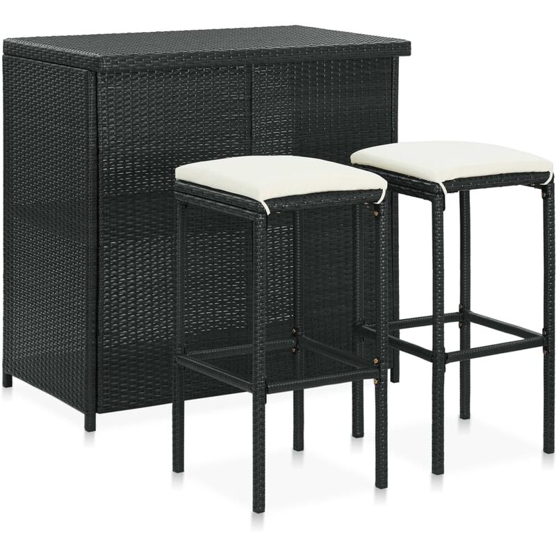 

Set mesa y sillas de bar jardín 3 piezas ratán sintético negro - Negro