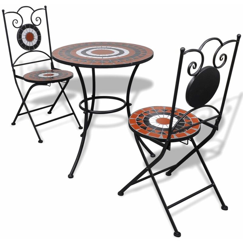 

Set mesa y sillas de jardin 3 pzas mosaico terracota y blanco