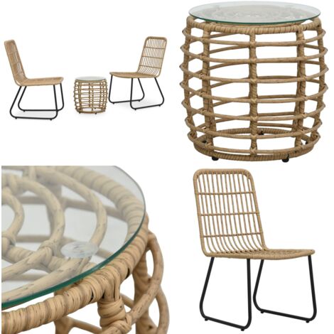 Set mesa y sillas de jardín 3 pzas ratán sintético color roble - Sillas de jardín ratán sintético - Set de mesa y sillas