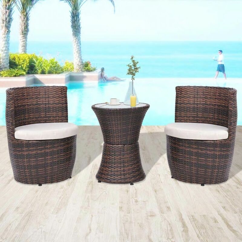 

Set mesa y sillas de jardin 3 pzas y cojines poli ratan marron