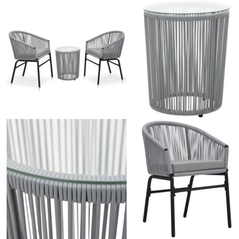 Set mesa y sillas de jardín 3 pzas y cojines ratán PE gris - Bistró de jardín - Sillas de jardín