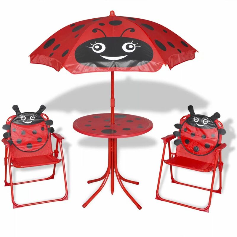 

Set mesa y sillas de jardin infantil 3 pzas con sombrilla rojo