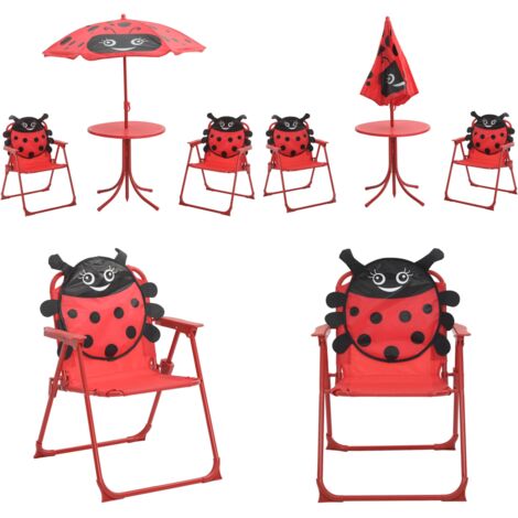 Set mesa y sillas de jardín infantil 3 pzas con sombrilla rojo - Sillas de jardín para niños - Set de mesa y sillas para niños