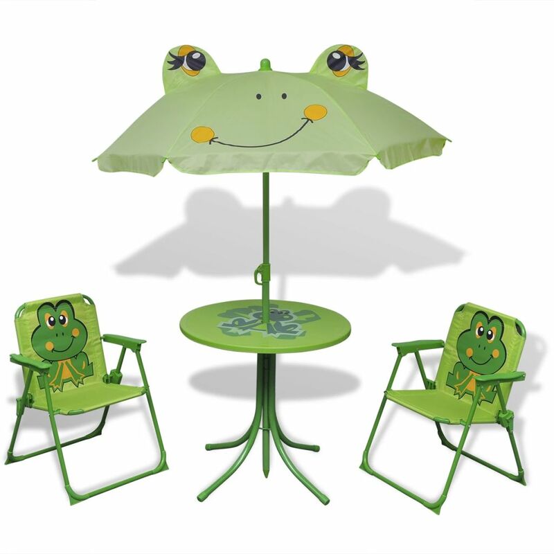 

Set mesa y sillas de jardin infantil 3 pzas con sombrilla verde