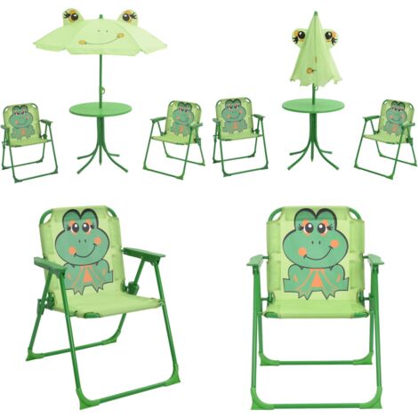 Set mesa y sillas de jardín infantil 3 pzas con sombrilla verde - Sillas de jardín para niños - Set de jardín infantil