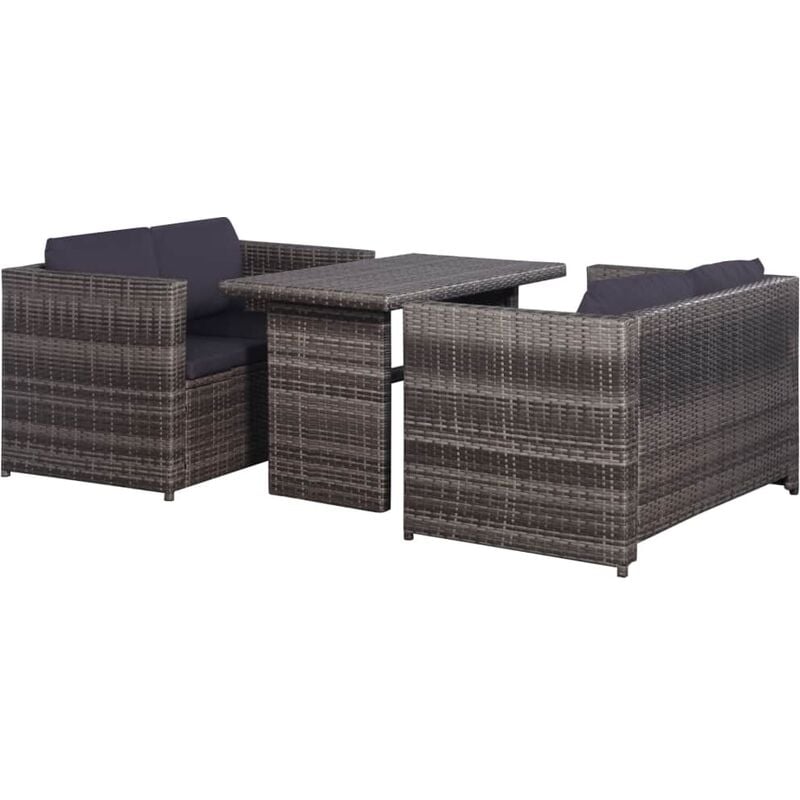

Set mesa y sillas jardín 3 pzas y cojines ratán sintético gris