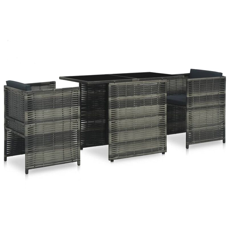 

Set mesa y sillas jardín 3 pzas y cojines ratán sintético gris - Gris