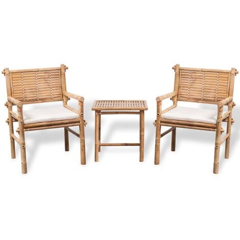 Set mesa y sillas terraza 3 pzas con cojines bambú vidaXL